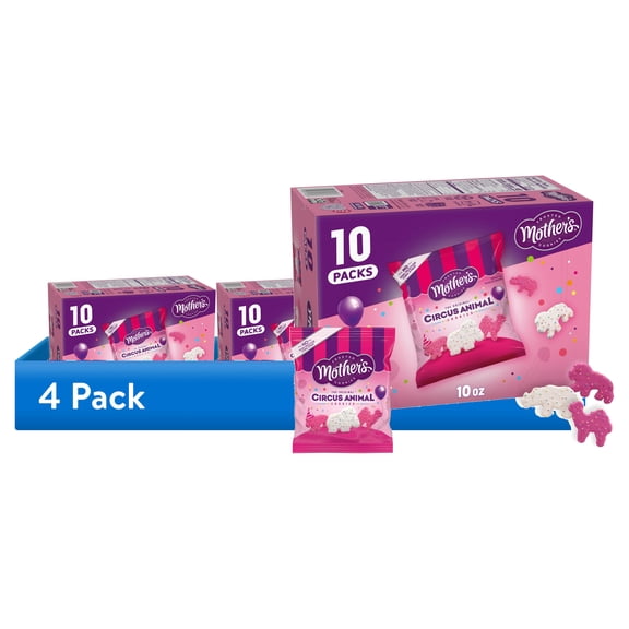 (4 pack) Mothers Original Circus Animal, Frosted Animal Cookies with Rainbow Sprinkles, 10 packs, 1 oz Each