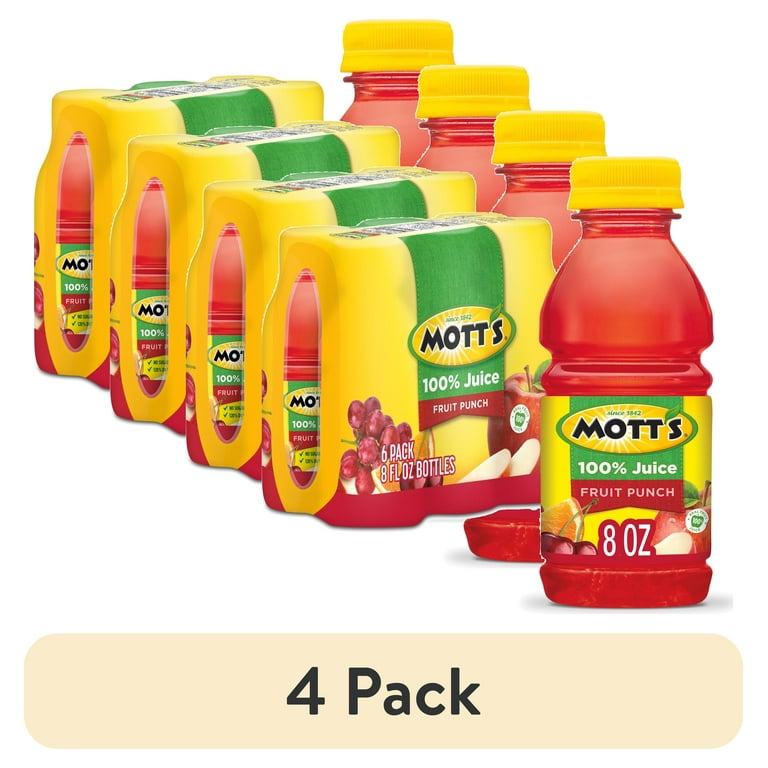 4 pack) Mott's 100% Juice Fruit Punch Juice, 8 fl oz, 6