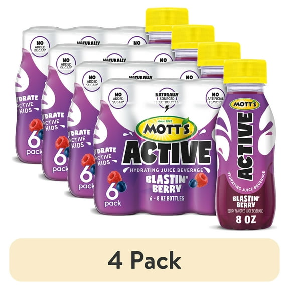 (4 pack) Mott's Active Blastin' Berry Hydrating Juice Beverage, 8 fl oz, 6 Count Bottles