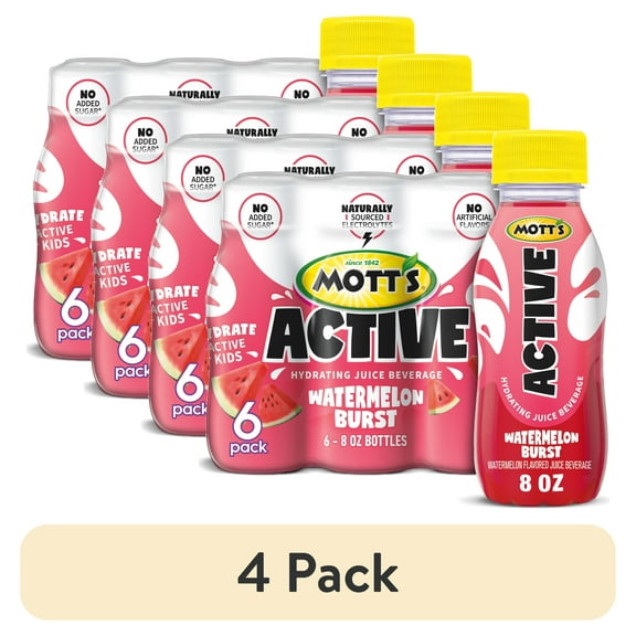 (4 pack) Mott's Active Watermelon Burst Hydrating Juice Beverage, 8 fl oz, 6 Count Bottles