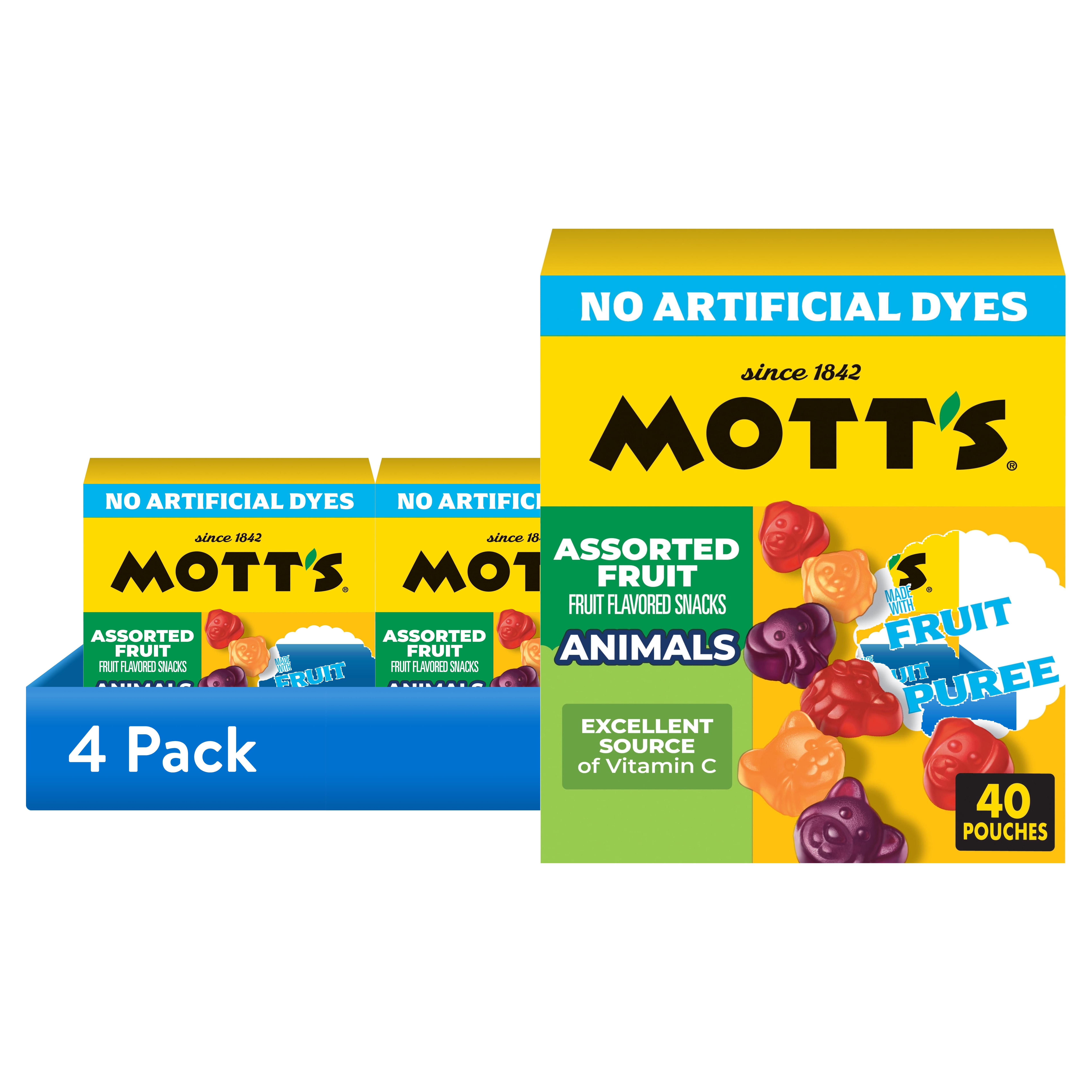 (4 pack) Mott's Assorted Animal Shapes Fruit Flavored Snacks, No Artificial Dyes (40 Pack)