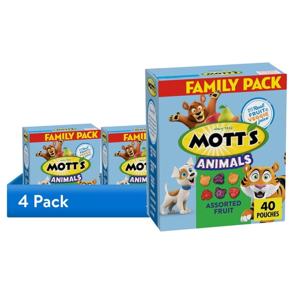 (4 pack) Mott's Gluten Free Animal Assorted Fruit Flavored Snacks (40 Pouches)