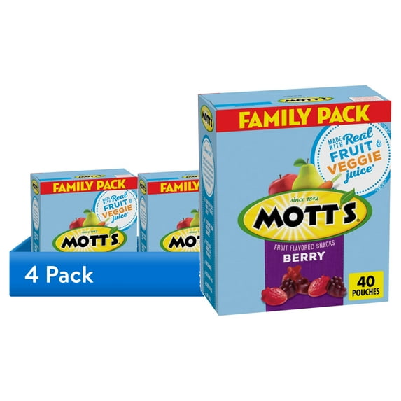 (4 pack) Mott's Fruit Flavored Snacks, Berry, Stocking Stuffers, Gluten Free, 40 Count, 32 oz