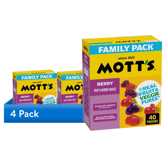 (4 pack) Mott's Berry Fruit Flavored Snacks, Valentine's Day, Family Pack, 40 Count, 32 oz