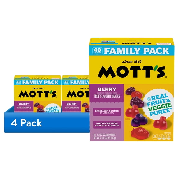 (4 pack) Mott's Gluten Free Berry Fruit Flavored Snacks, Made with Real Fruit Puree (40 Pack)