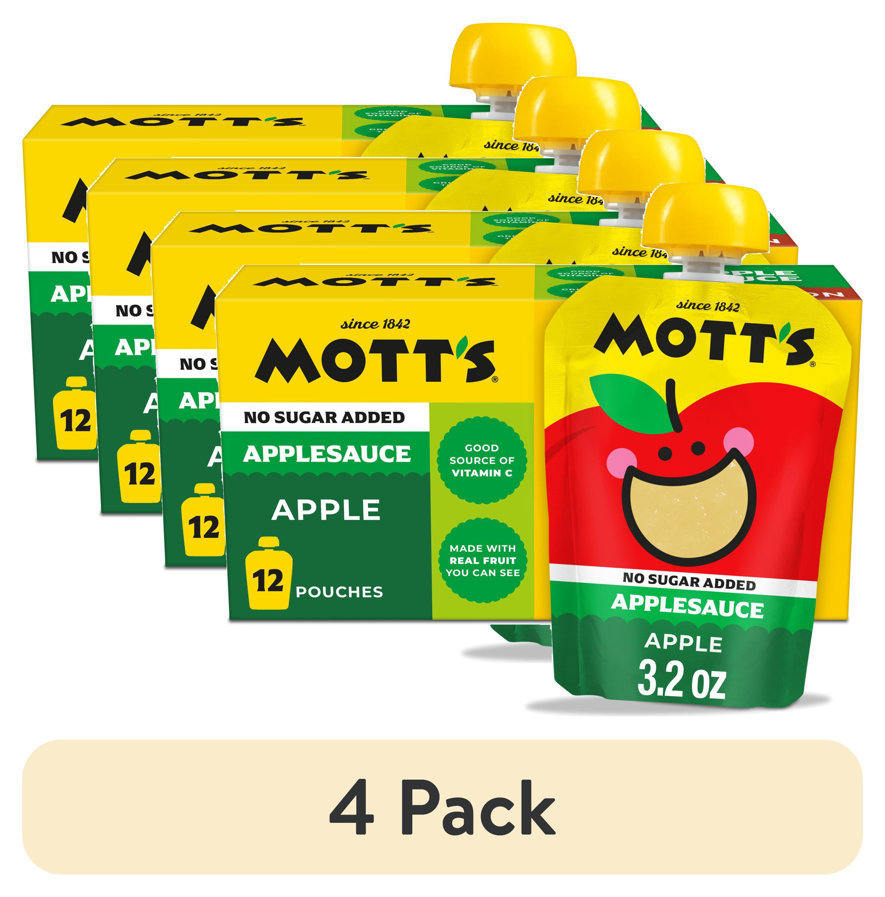 (4 pack) Mott's No Sugar Added Applesauce, 3.2 oz, 12 Count Clear Pouches