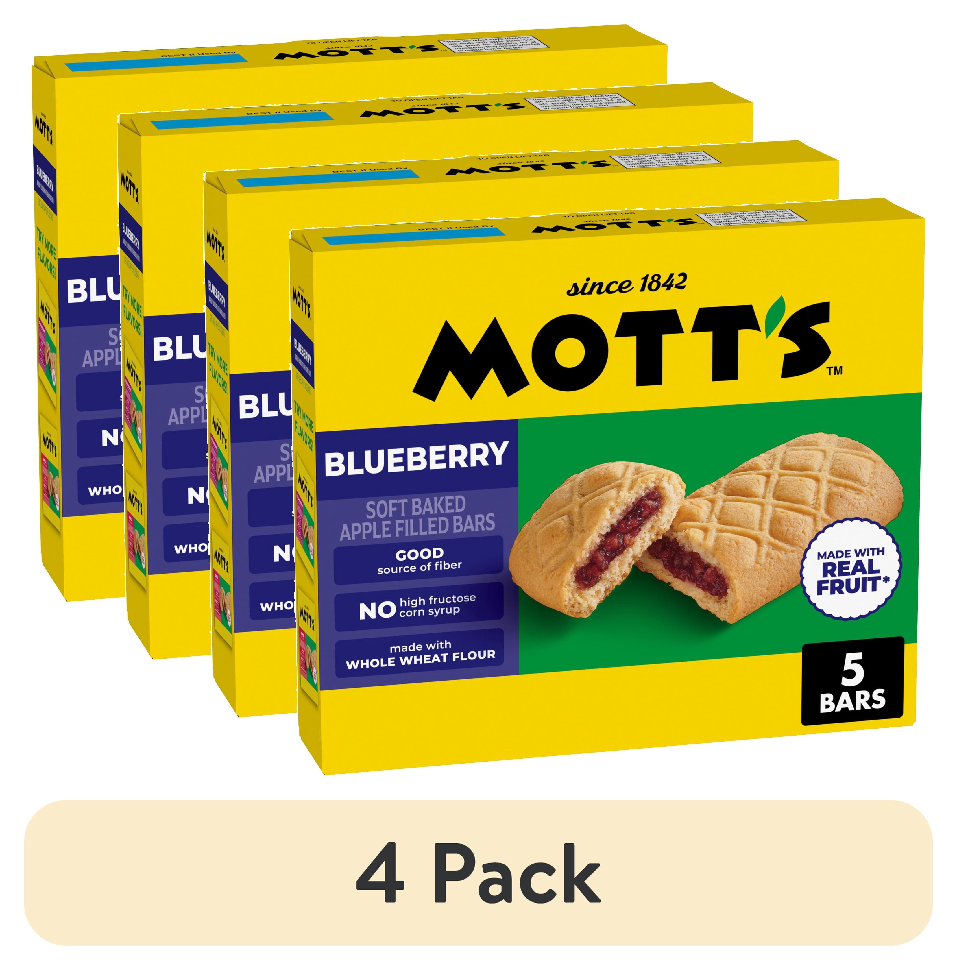 (4 pack) Mott's Soft Baked Apple Filled Bars, Blueberry Flavor Snacks, 5 Count, 6.55 oz