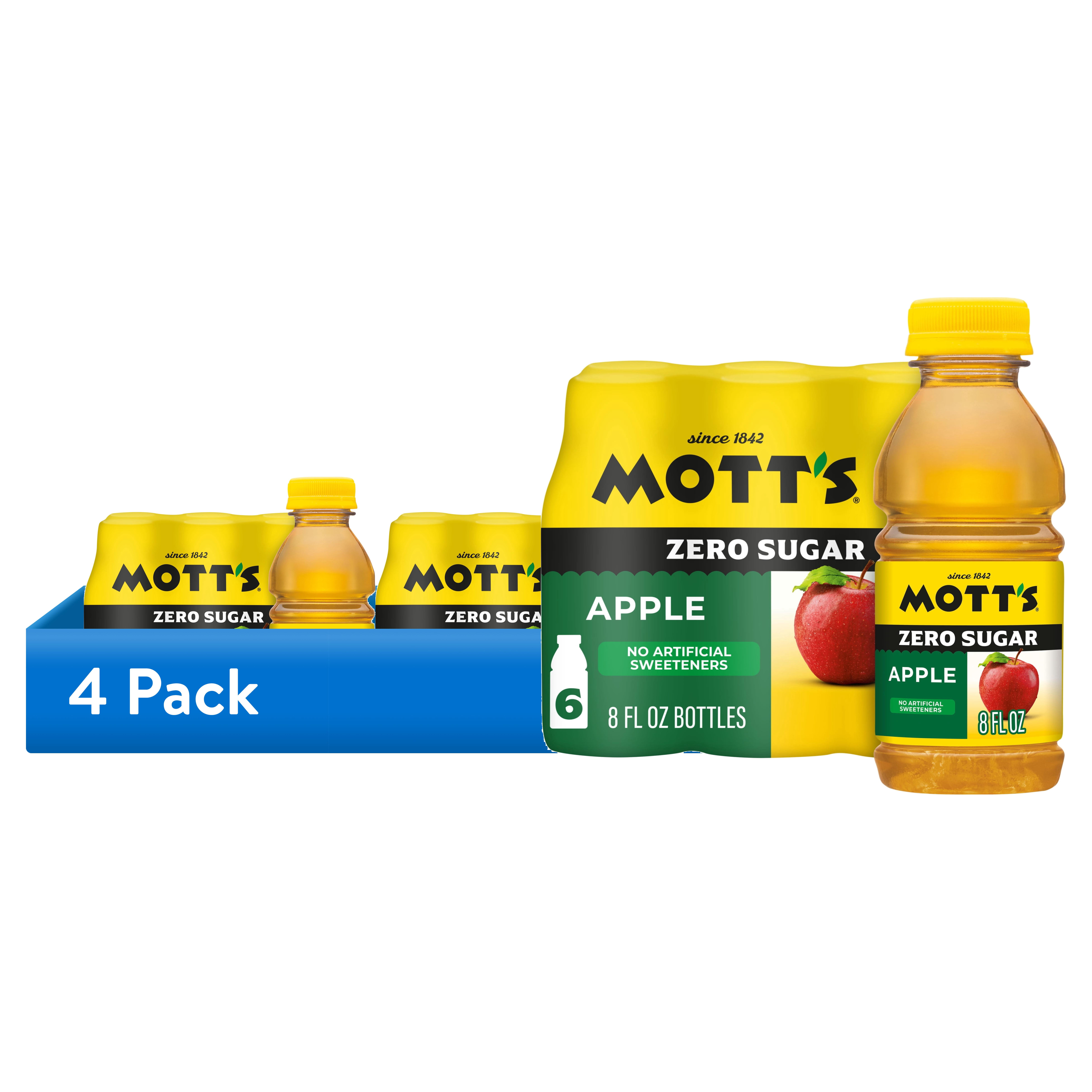 (4 pack) Mott's Zero Sugar Apple Juice Drink, 8 Fluid Ounce, 6 Count Bottles