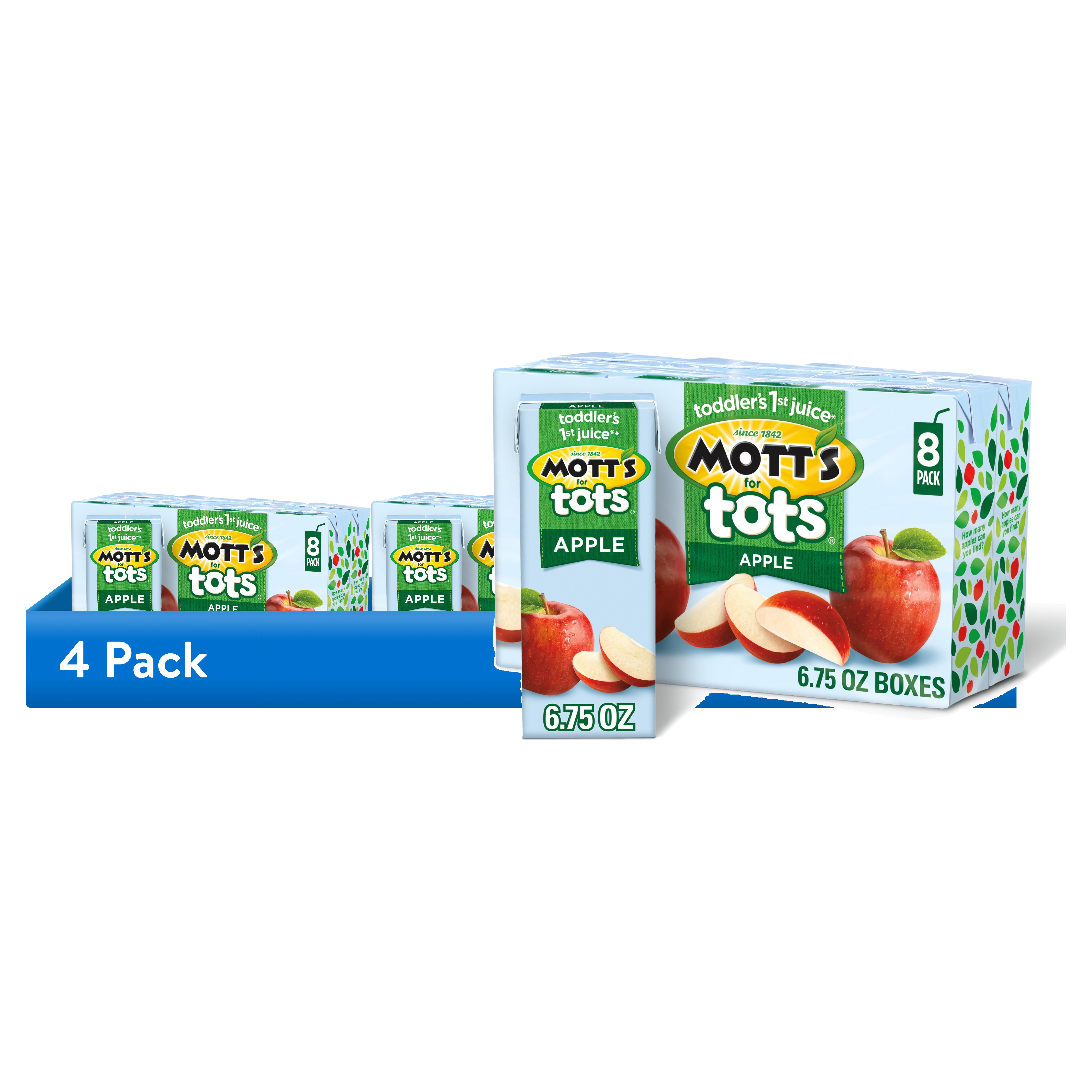 (4 pack) Mott's for Tots Apple Juice, 6.75 Fluid Ounce, 8 Count Boxes