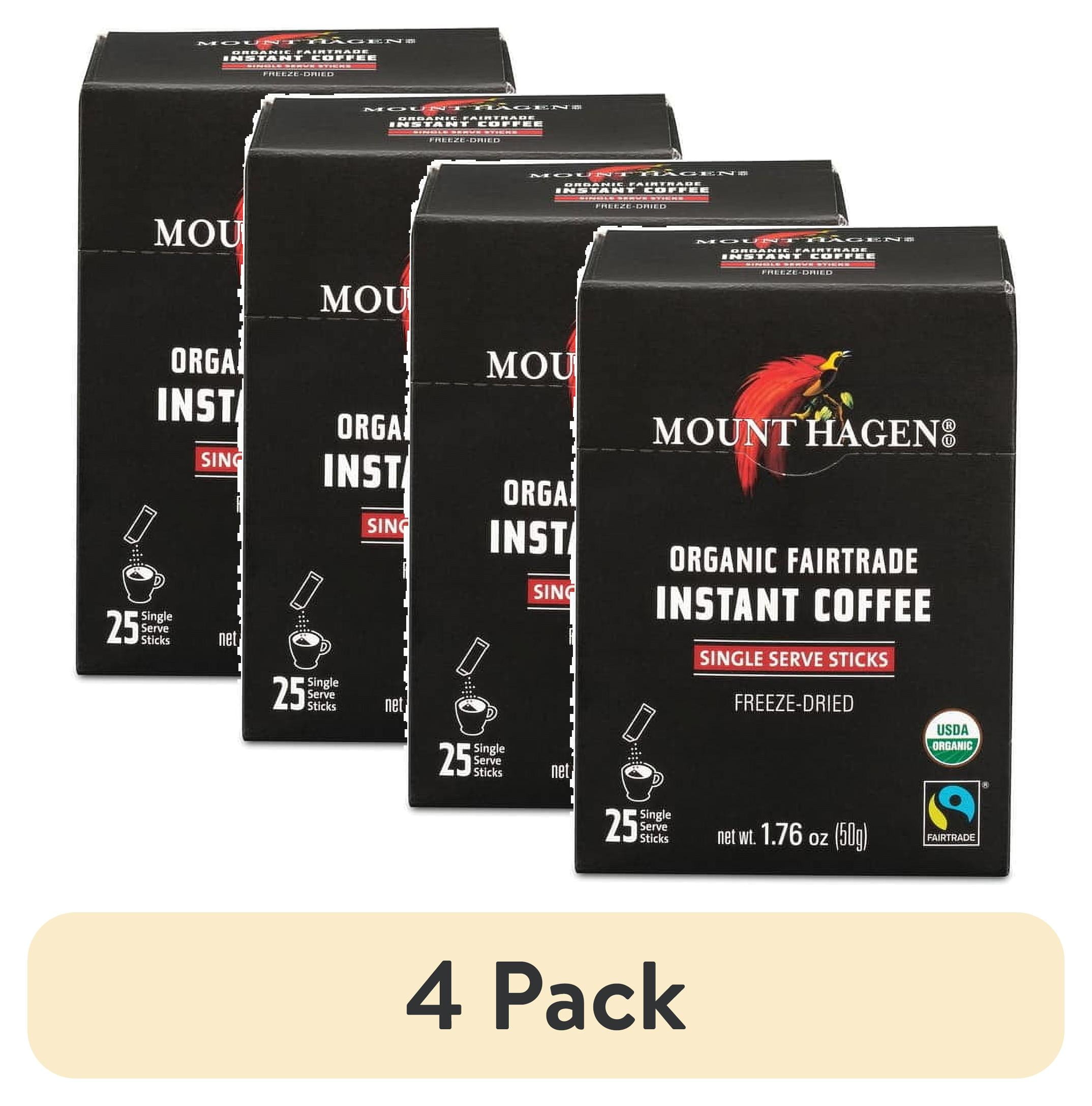 (4 pack) Mount Hagen Organic Fairtrade Instant Coffee, 25 Single Serve Sticks