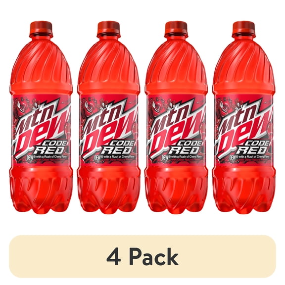 (4 pack) Mountain Dew Code Red Cherry Soda Pop, 1 Liter Bottle