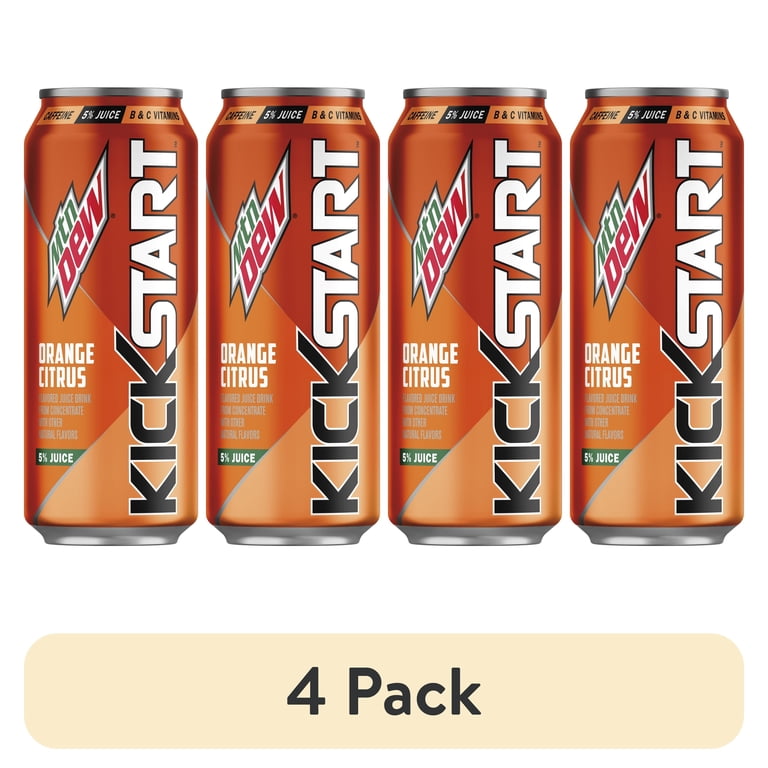 4 pack) Mountain Dew Kickstart, Energy Drink, Orange Citrus Flavor