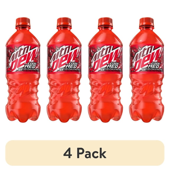 (4 pack) Mountain Dew MTN DEW Code Red Cherry Soda Beverage 20 oz., 1 Single Bottle