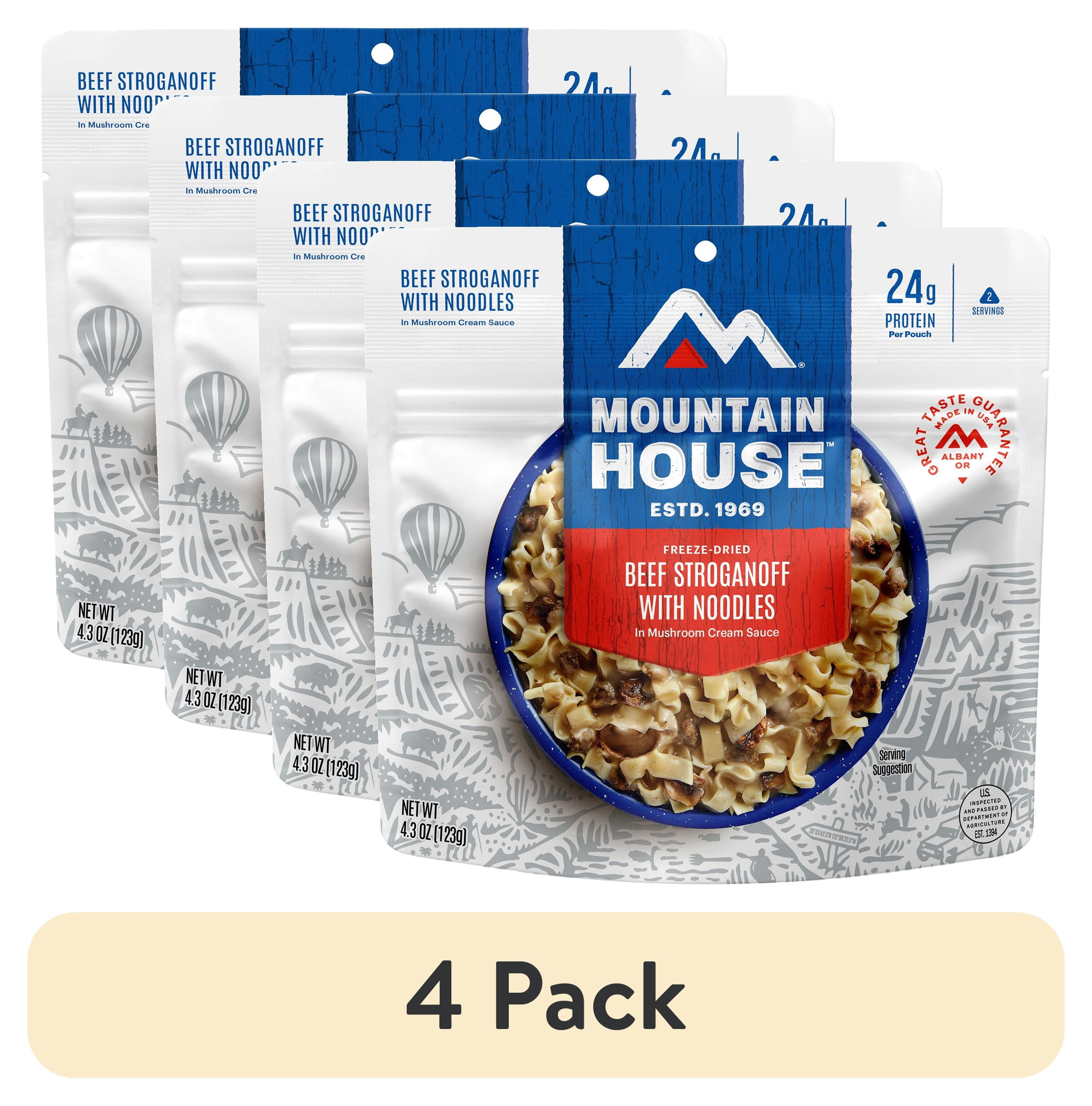 (4 pack) Mountain House Beef Stroganoff with Noodles, Freeze-Dried Backpacking & Camping Food, 2 Servings