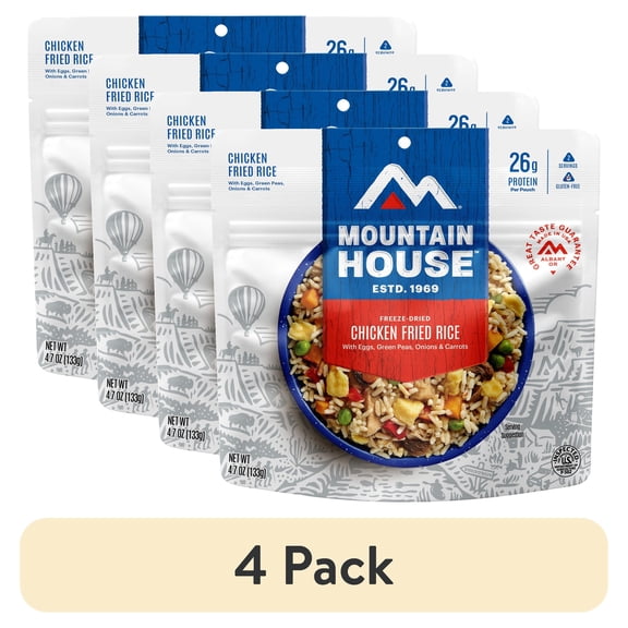 (4 pack) Mountain House Chicken Fried Rice, Gluten-Free Freeze-Dried Food, 2 Servings