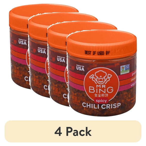 (4 pack) Mr Bing Chili Crisp, Spicy, 4oz