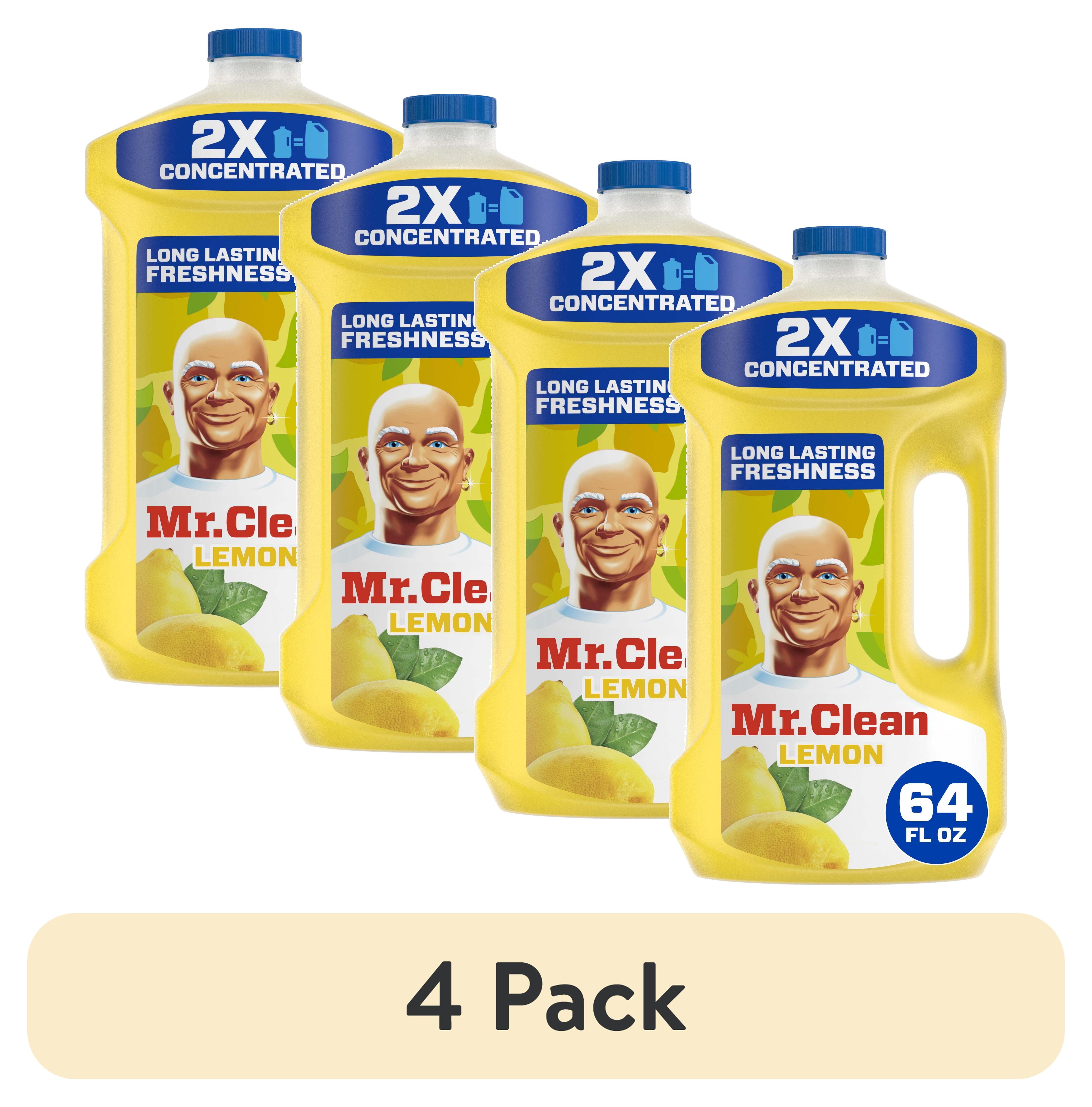 (4 pack) Mr. Clean 2X Concentrated Floor Cleaner, All Purpose Cleaner, Mop Soap, Lemon, 64 fl oz