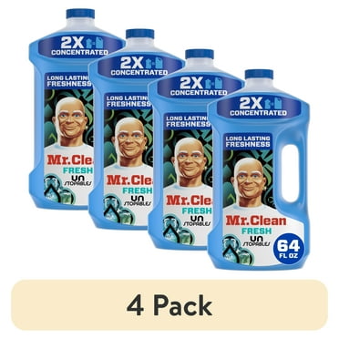 (4 pack) Mr. Clean 2X Concentrated Multi Surface, All Purpose Cleaner with Unstopables Fresh Scent, 64 fl oz