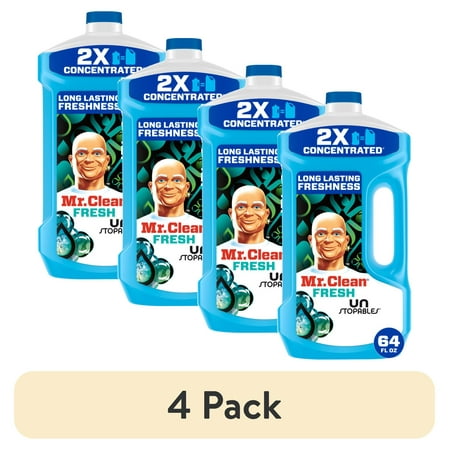 (4 pack) Mr. Clean 2X Concentrated Multi Surface, All Purpose Cleaner with Unstopables Fresh Scent, 64 fl oz