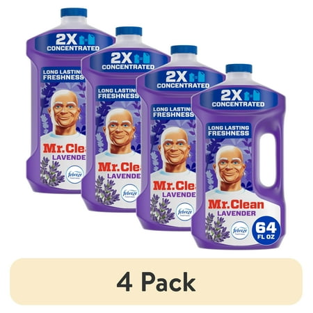 (4 pack) Mr. Clean 2X Concentrated Floor Cleaner, All Purpose Cleaner, Mop Soap, Lavender, 64 fl oz