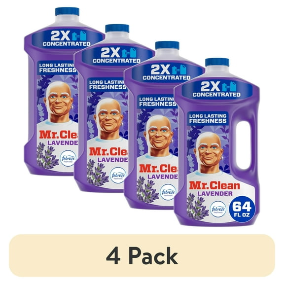 (4 pack) Mr. Clean 2X Concentrated Floor Cleaner, All Purpose Cleaner, Mop Soap, Lavender, 64 fl oz