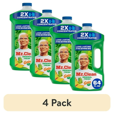 (4 pack) Mr. Clean All Purpose Cleaner, Floor Cleaner for Mopping, Cleaning Liquid, Gain, 64oz