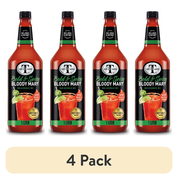 (4 pack) Mr & Mrs T Cane Sugar Bold & Spicy Bloody Mary Mix, 1 L, Bottle