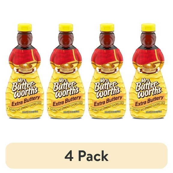 (4 pack) Mrs. Butterworth's Extra Buttery Pancake Syrup, 24 fl. oz.