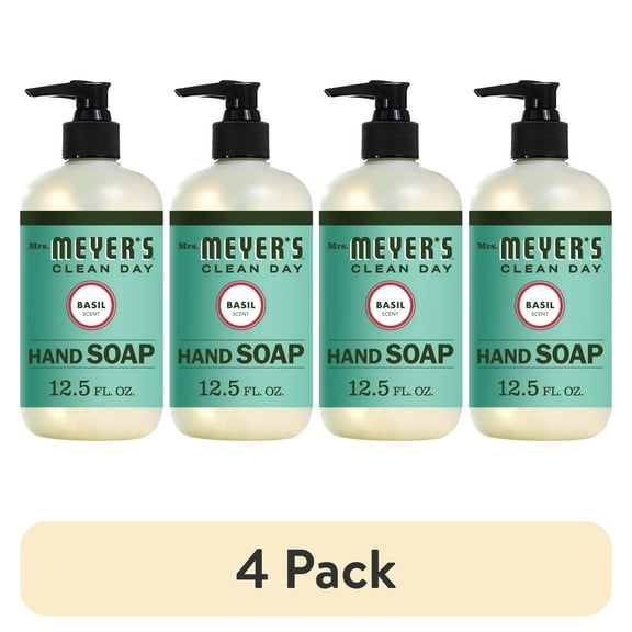 (4 pack) Mrs. Meyer's Clean Day Liquid Hand Soap, Basil Scent, 12.5 Ounce Bottle