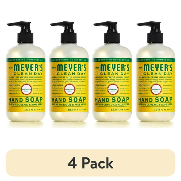 (4 pack) Mrs. Meyer's Clean Day Liquid Hand Soap, Honeysuckle Scent, 12.5 Ounce Bottle