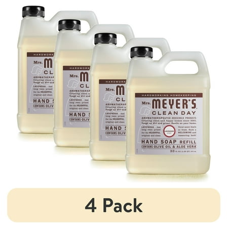 (4 pack) Mrs. Meyer's Clean Day Liquid Hand Soap Refill, Lavender Scent, 33 Ounce Bottle