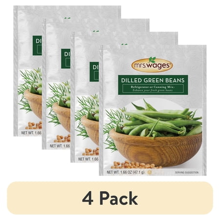 (4 pack) Mrs. Wages Dilled Green Beans Refrigerator or Canning Mix | Quick and Easy | Simple-to-Use | Perfect Balance of Sour & Savory | 1.66 oz Packet