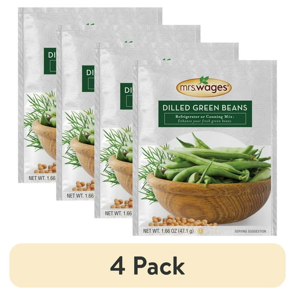 (4 pack) Mrs. Wages Dilled Green Beans Refrigerator or Canning Mix | Quick and Easy | Simple-to-Use | Perfect Balance of Sour & Savory | 1.66 oz Packet