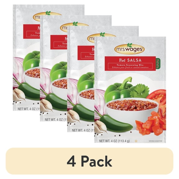 (4 pack) Mrs. Wages Hot Salsa Canning Mix | Easy-To-Use | Simple Homemade Salsa | Hot Spice Flavoring | Enhance Your Tomatoes | 4 oz Packet
