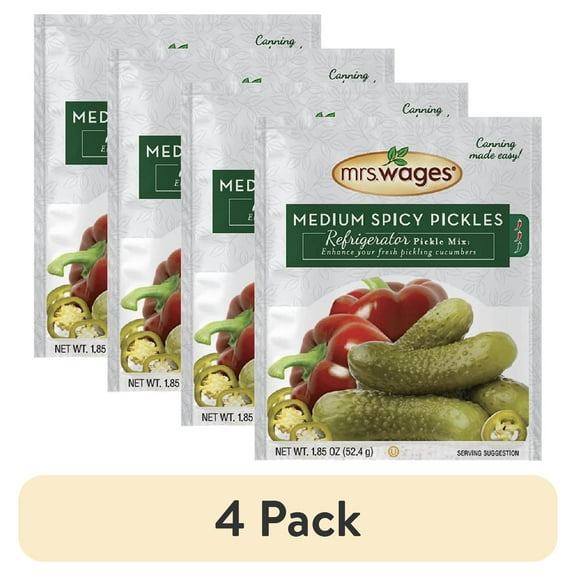 (4 pack) Mrs. Wages Medium Spicy Pickles Refrigerator Pickle Mix | Quick and Easy | Flavorful Spice | 1.85 oz Granules Packet