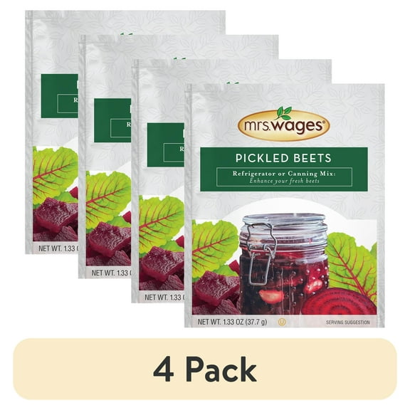 (4 pack) Mrs. Wages Pickled Beets Refrigerator or Canning Mix for Sliced Beets | Quick and Easy | Perfect Balance of Sour & Savory, No Spice | 1.33 oz Packet