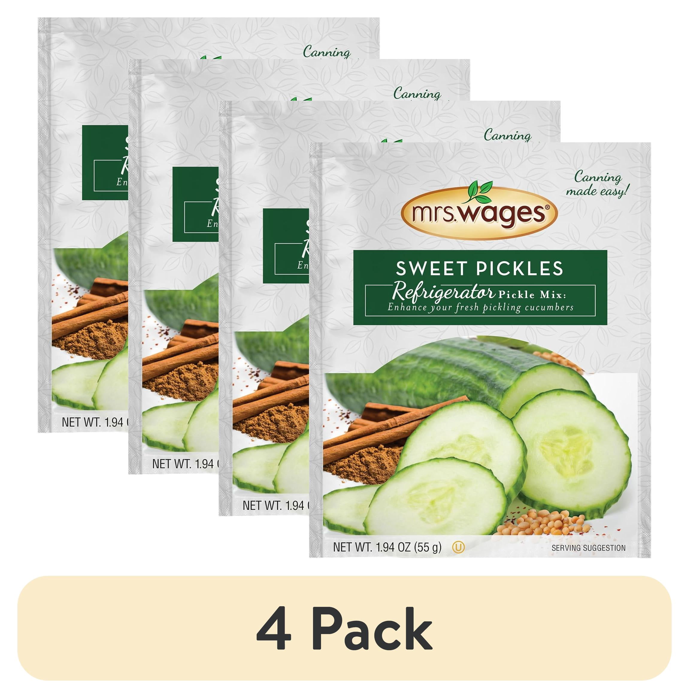 (4 pack) Mrs. Wages Sweet Pickles Mix | Sweet and Crunchy Homemade Refrigerator Pickle Mix | Traditional Flavor | 1.9 oz Packet