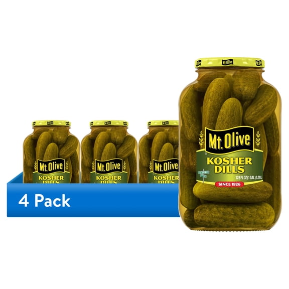 (4 pack) Mt. Olive Fresh Pack Whole Kosher Dills Pickles, 128 fl oz Jar