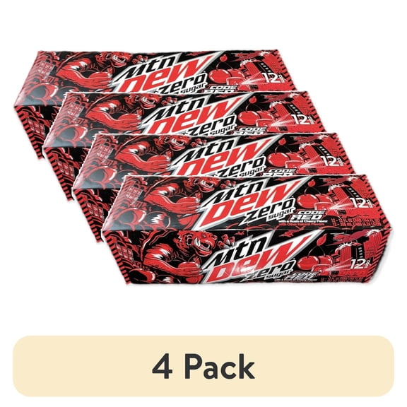 (4 pack) Mtn Dew Code Red Zero - Sugar with saney Coaster 12 oz Cans (Code Red Zero Sugar (Pack of (12) Cans 12 oz))