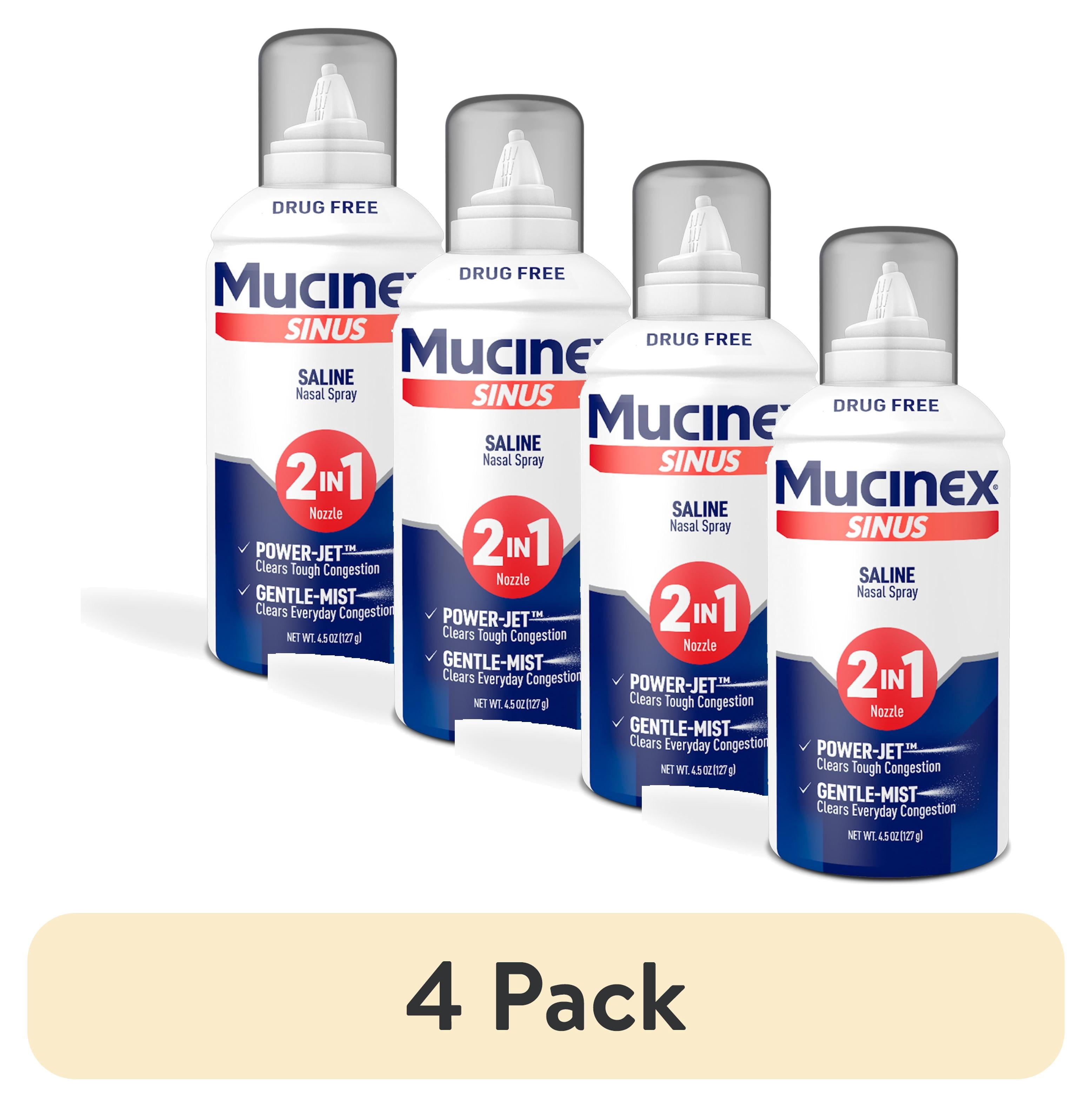 (4 pack) Mucinex Non-Medicated Saline Nasal Mist, Sinus Clear & Cool, 4.5 fl oz