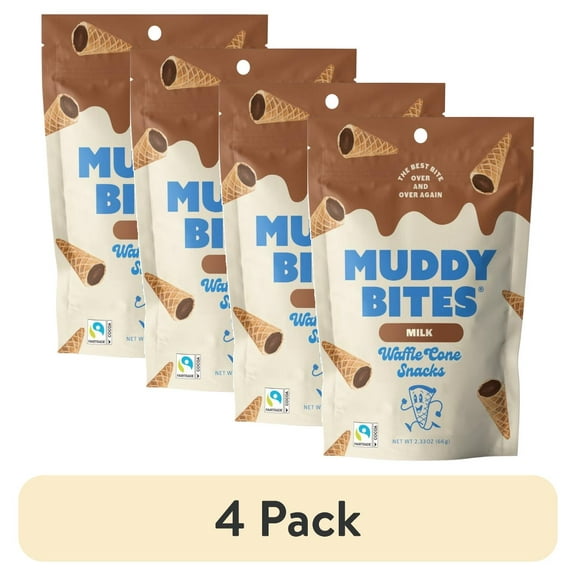 (4 pack) Muddy Bites Milk Chocolate Waffle Cone Snacks, 2.33 oz