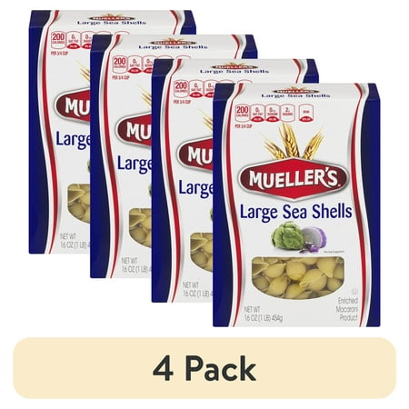 (4 pack) Mueller's Sodium-Free, Cholesterol-Free Large Sea Shells Pasta, 16 oz (Shelf-Stable)