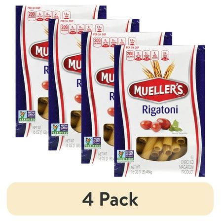 (4 pack) Mueller's Sodium-Free, Cholesterol-Free Rigatoni Pasta, 16 oz (Shelf-Stable)
