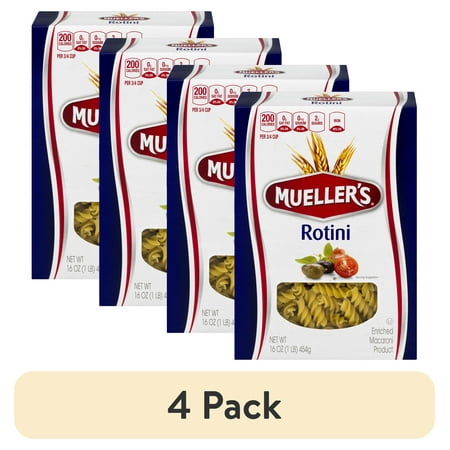(4 pack) Mueller's Sodium-Free, Cholesterol-Free Rotini Pasta, 16 oz (Shelf-Stable)