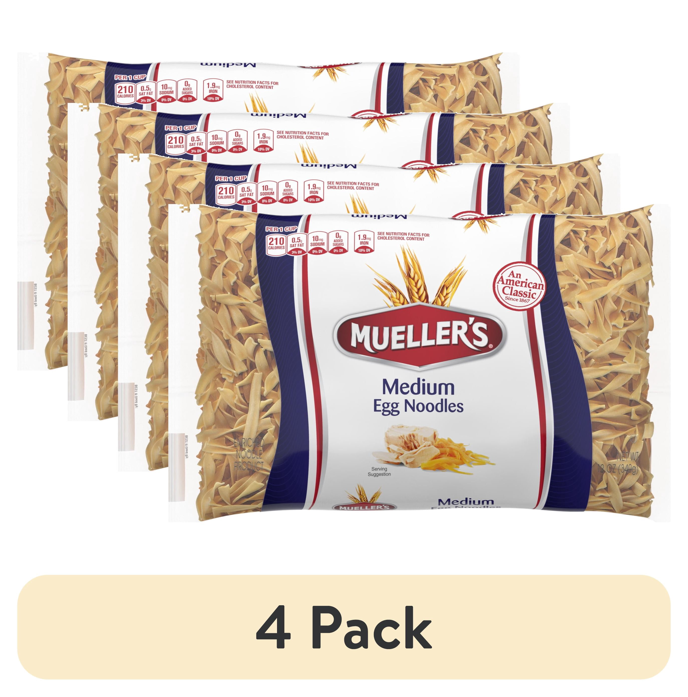 (4 pack) Mueller's Sodium-Free, Low-Cholesterol Medium Egg Noodle Pasta, 12 oz (Shelf-Stable)