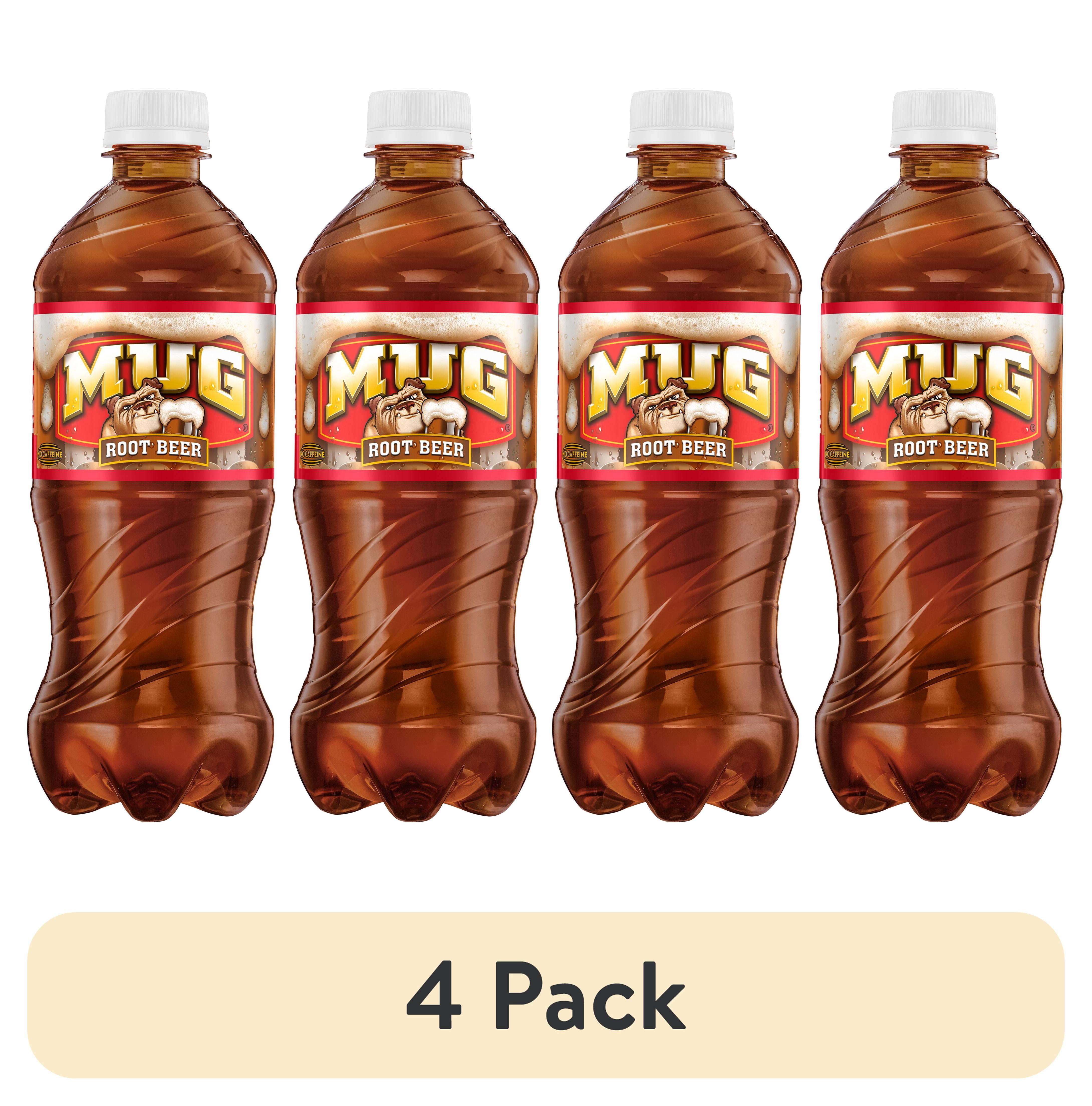 (4 pack) Mug Caffeine-Free Root Beer Soda Pop, 20 fl oz Bottle