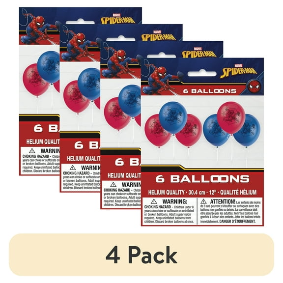 (4 pack) Multicolor Spiderman Latex Balloons, 12in, 6ct