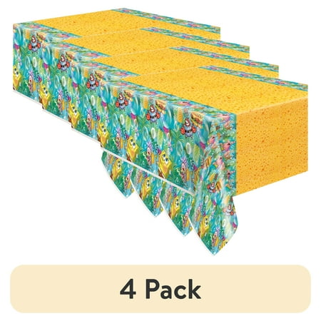 (4 pack) Multicolor SpongeBob SquarePants Birthday Plastic Party Tablecloth, 84in x 54in