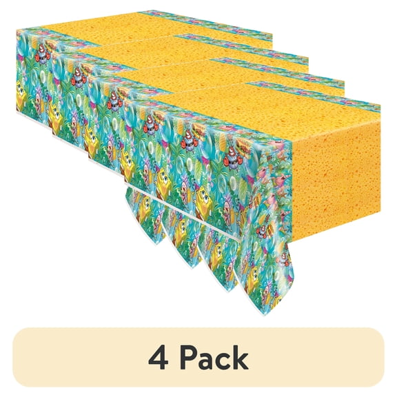 (4 pack) Multicolor SpongeBob SquarePants Birthday Plastic Party Tablecloth, 84in x 54in