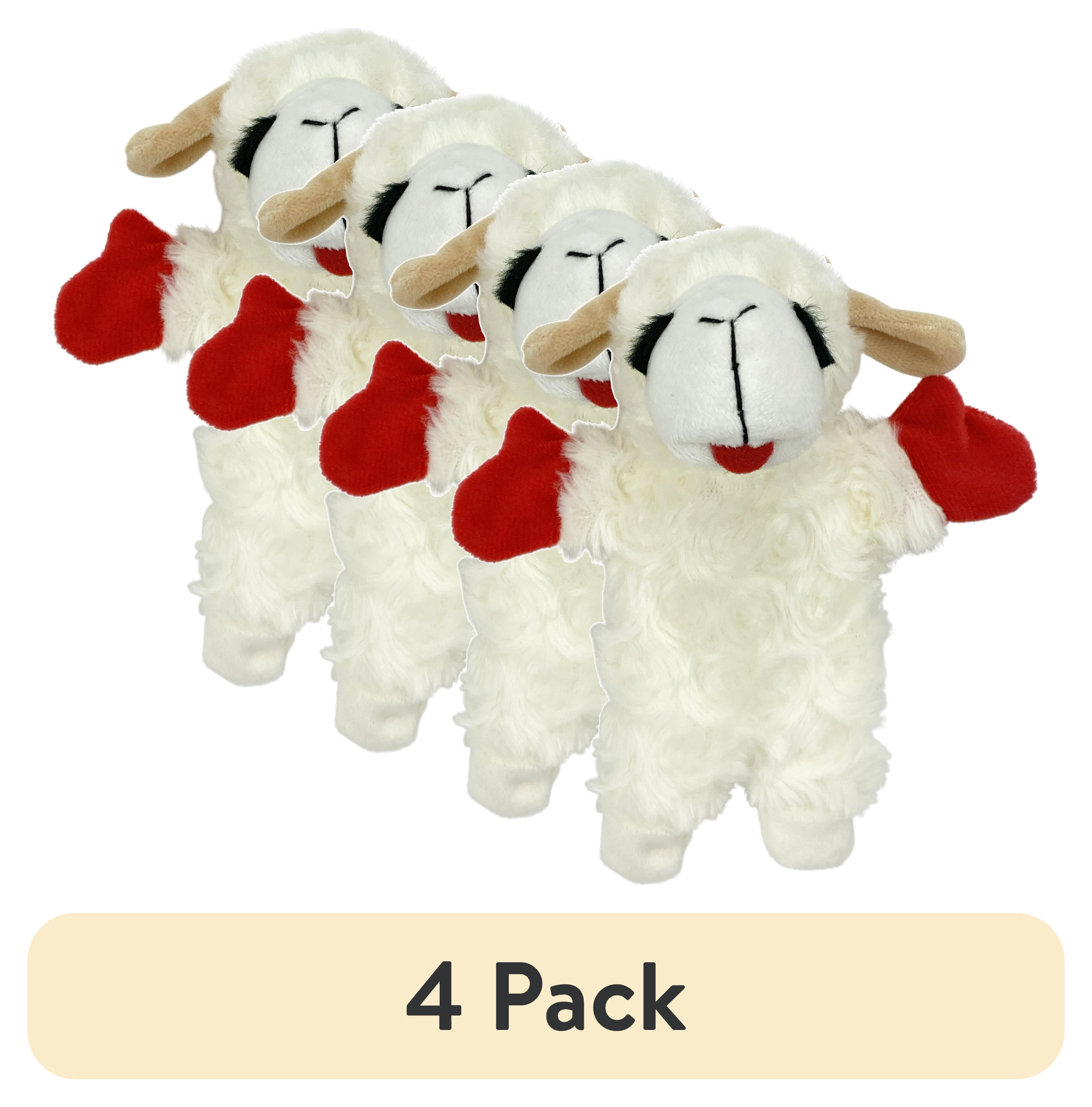 3 pack) Multipet Lamb Chop Plush Crinkle Flop Dog Toy, White with